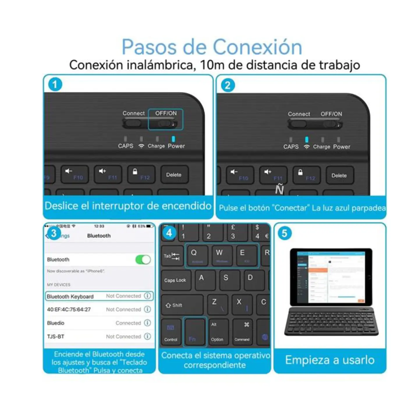 Teclado Bluetooth Inalámbrico 11 pulgadas Español Para iPad/Tablet/iPhone 7