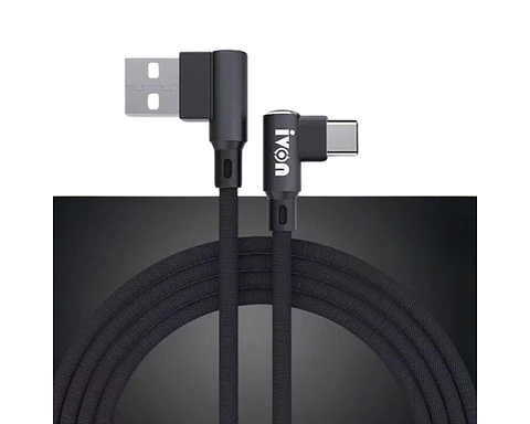 Cable USB-C reforzado 90° L carga rápida 2.4A
