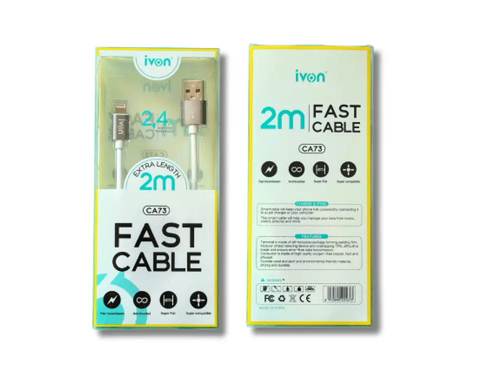 Cable carga rápida 2.4A USB-LIGHTNING 2M 2
