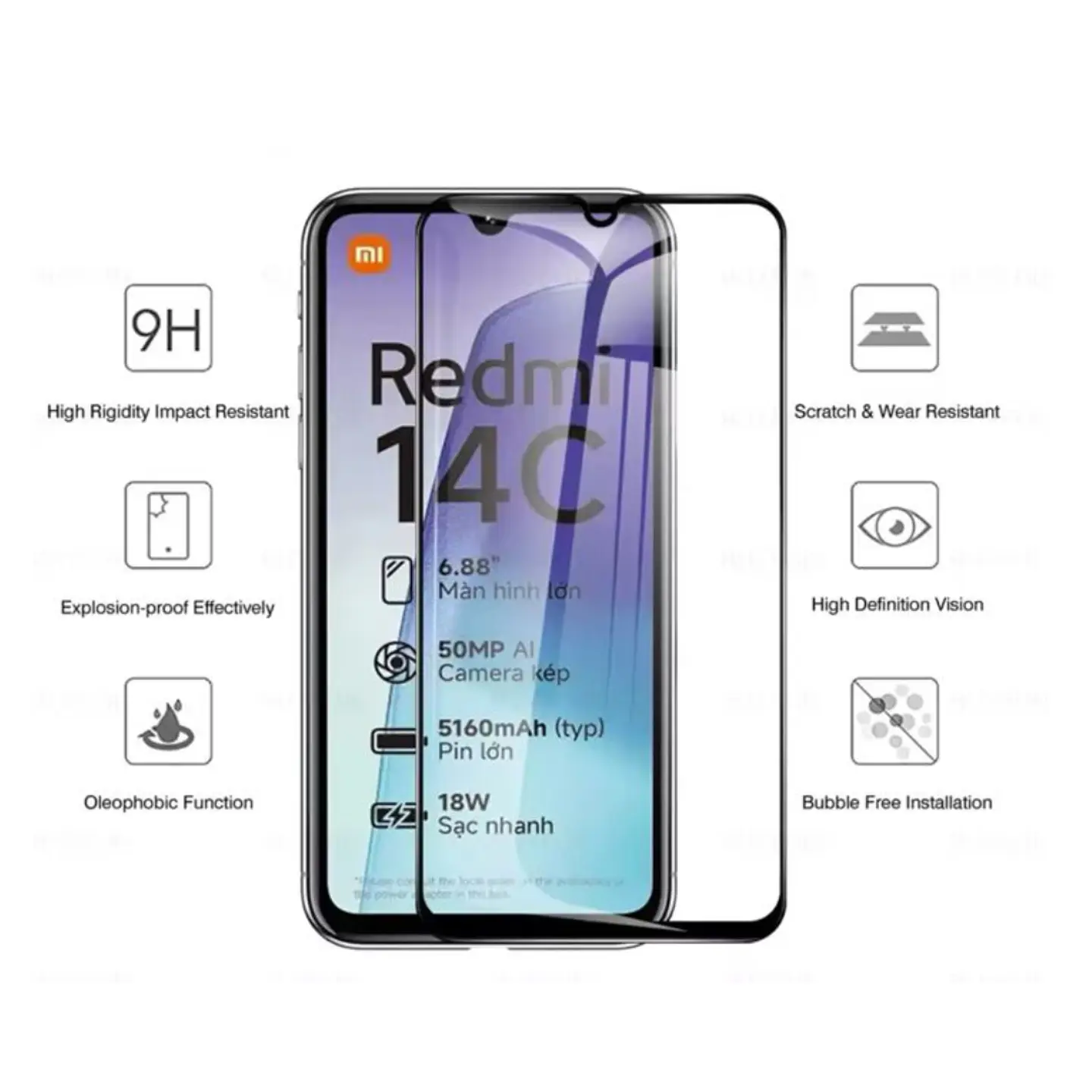 Lámina de vidrio Completa Para Xiaomi Redmi 14C  2