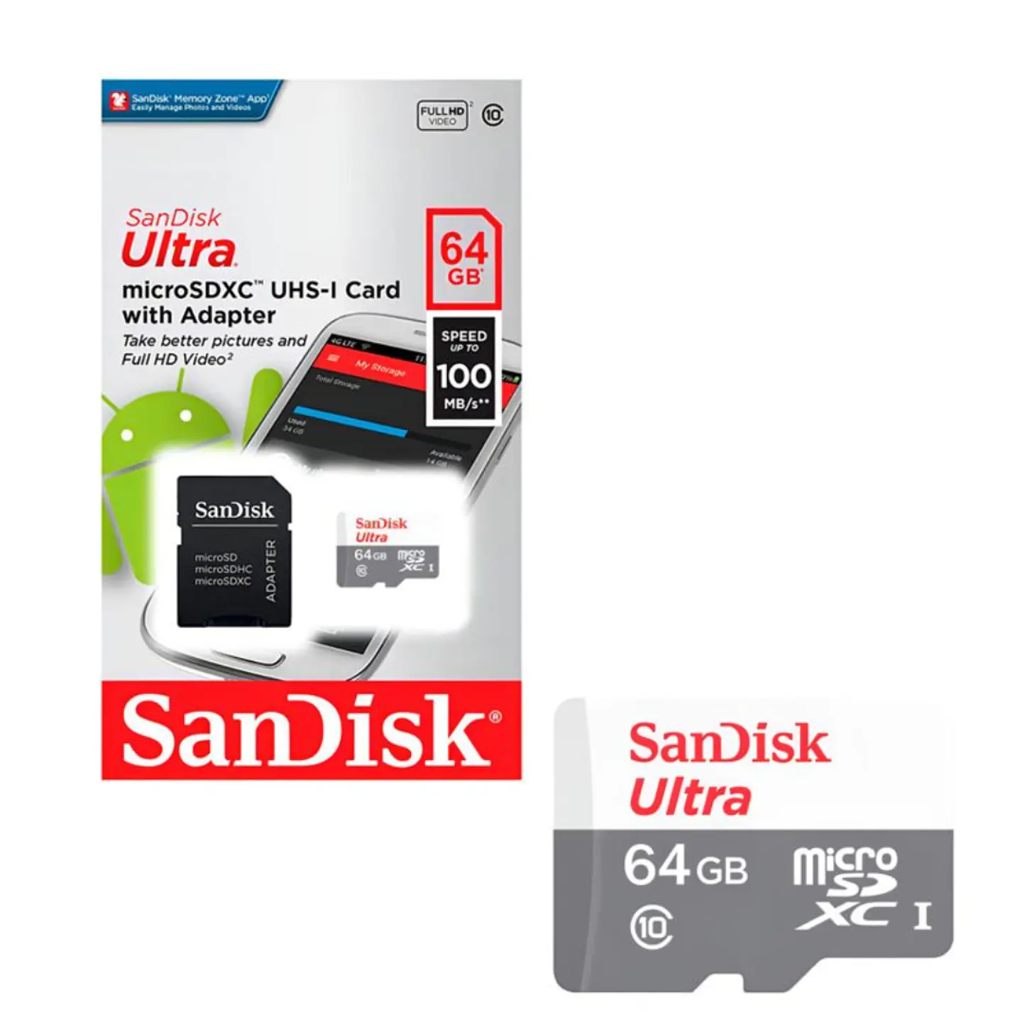 Tarjeta Memoria 64gb Sandisk Micro Sd Clase 10 + Adaptador 5