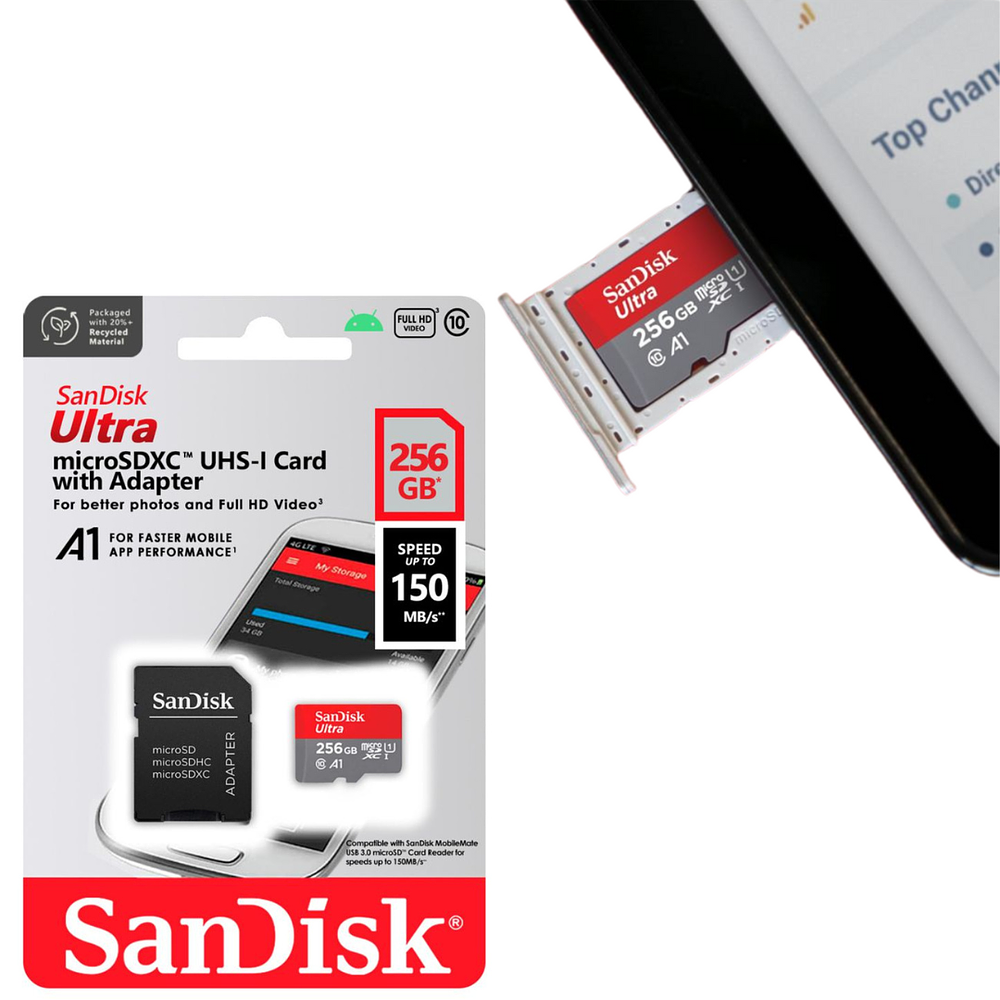 Tarjeta Memoria 256gb Sandisk Micro Sd Clase 10 + Adaptador