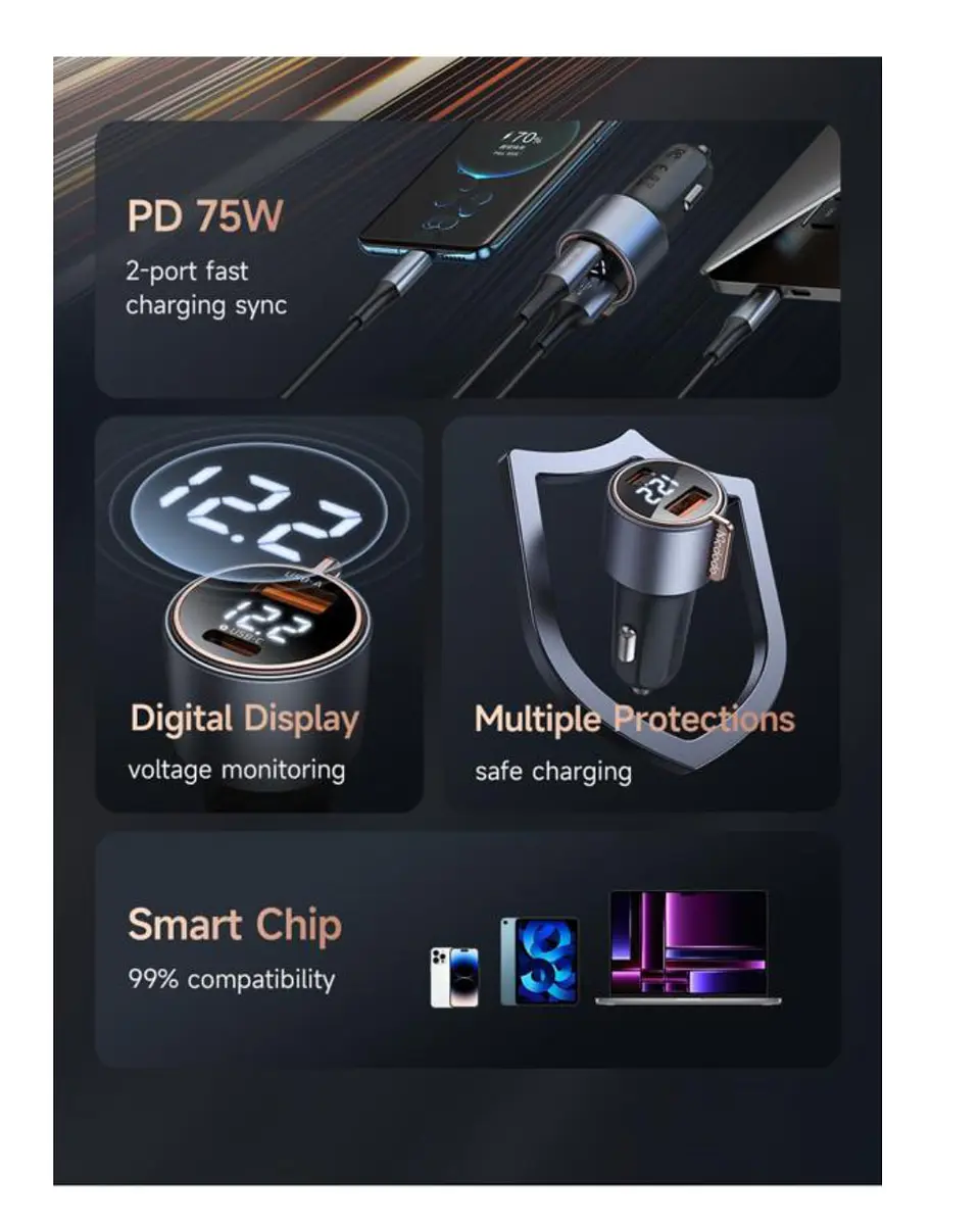 Cargador Auto 75w 2 Puerto USB - Tipo C  3