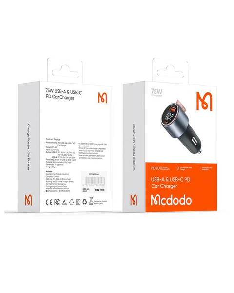 Cargador Auto 75w 2 Puerto USB - Tipo C 