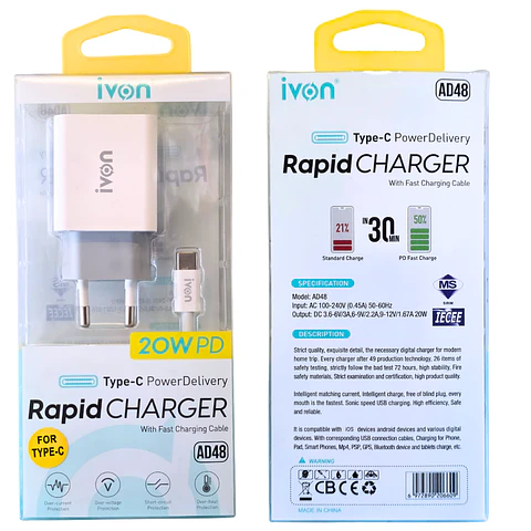 Cargador USB C Carga  Rápida de 20W