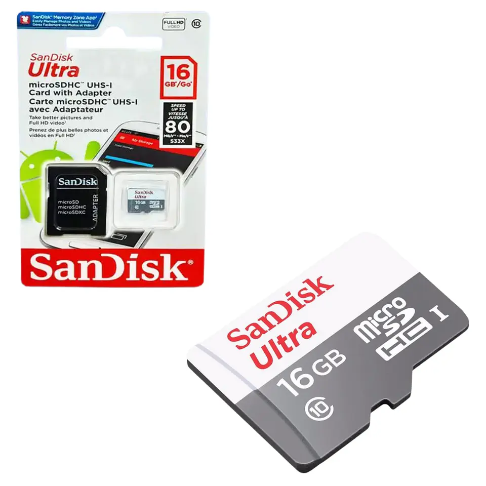 Tarjeta Memoria 16gb Sandisk Micro Sd Clase 10 + Adaptador 1
