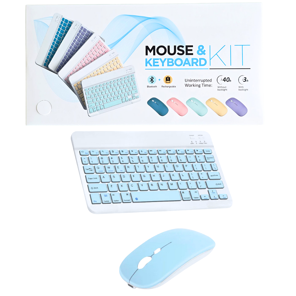 Kit de teclado y Mouse de 11 pulgadas en español inalámbrico Recargable Bluetooth 