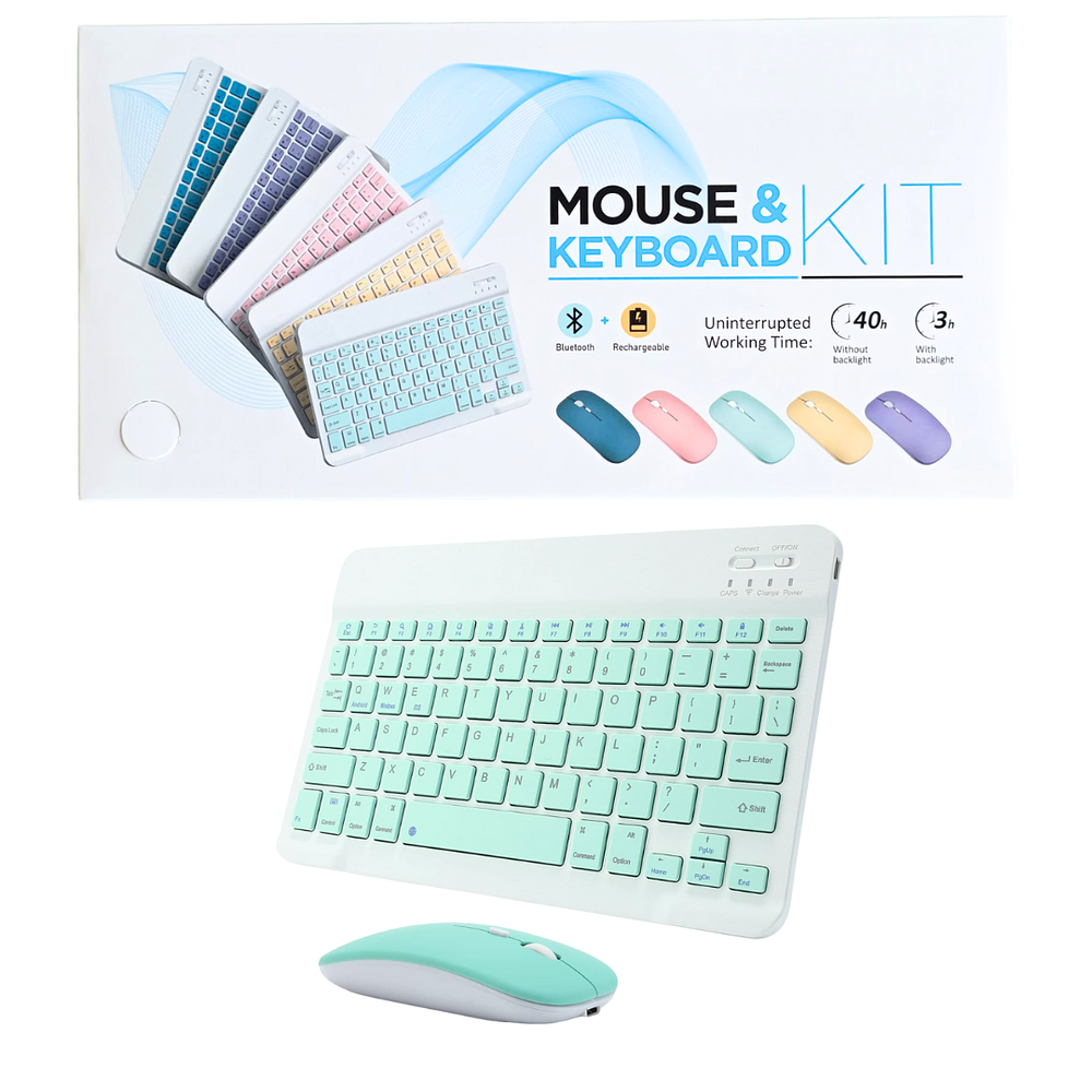 Kit de teclado y Mouse de 11 pulgadas en español inalámbrico Recargable Bluetooth 