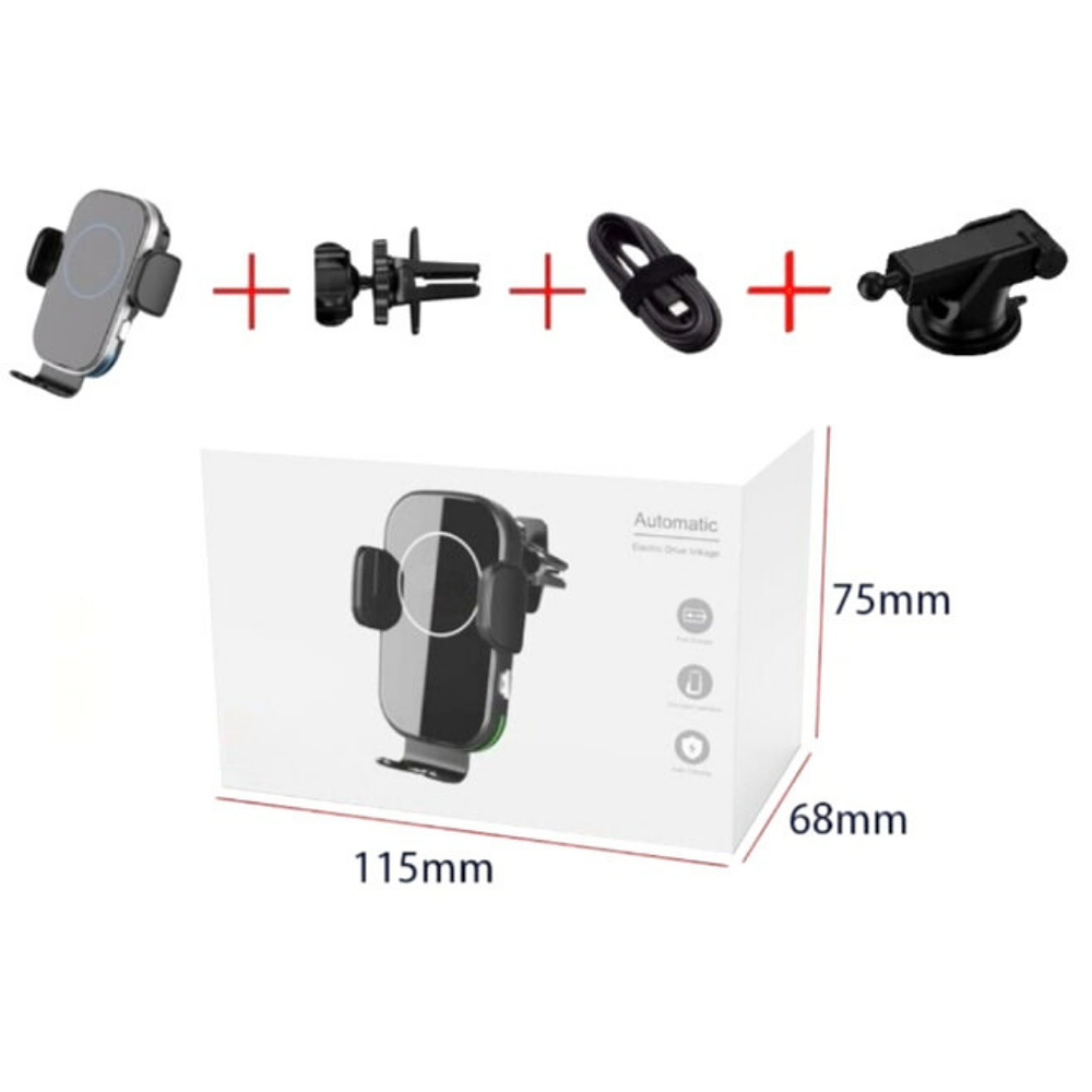 Soporte Con Cargador Inalámbrico para Celular 2 en 1 (Ajustable al Tablero y Rejilla del Auto)