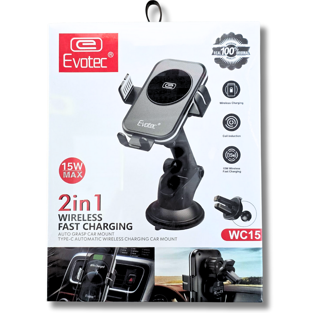 Soporte Con Cargador Inalámbrico para Celular 2 en 1 (Ajustable al Tablero y Rejilla del Auto)