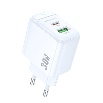 Cargador de Pared Doble Puerto USB-USB C 30W Sin Cable Borofone