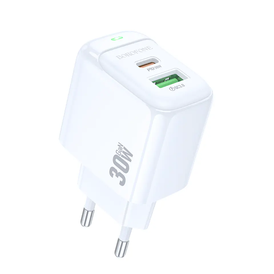 Cargador de Pared Doble Puerto USB-USB C 30W Sin Cable Borofone 1