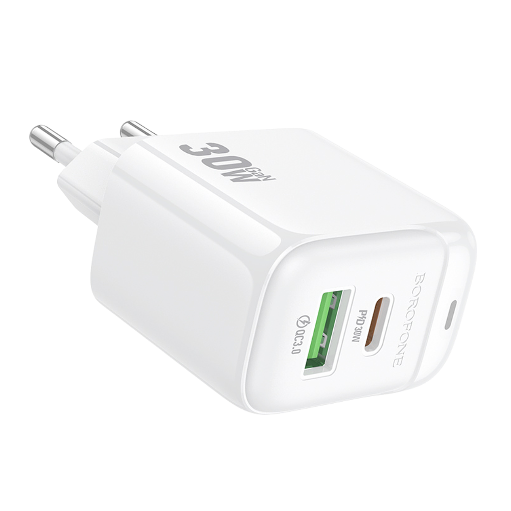 Cargador de Pared Doble Puerto USB-USB C 30W Sin Cable Borofone