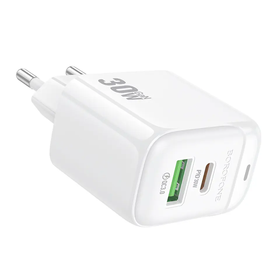 Cargador de Pared Doble Puerto USB-USB C 30W Sin Cable Borofone 4