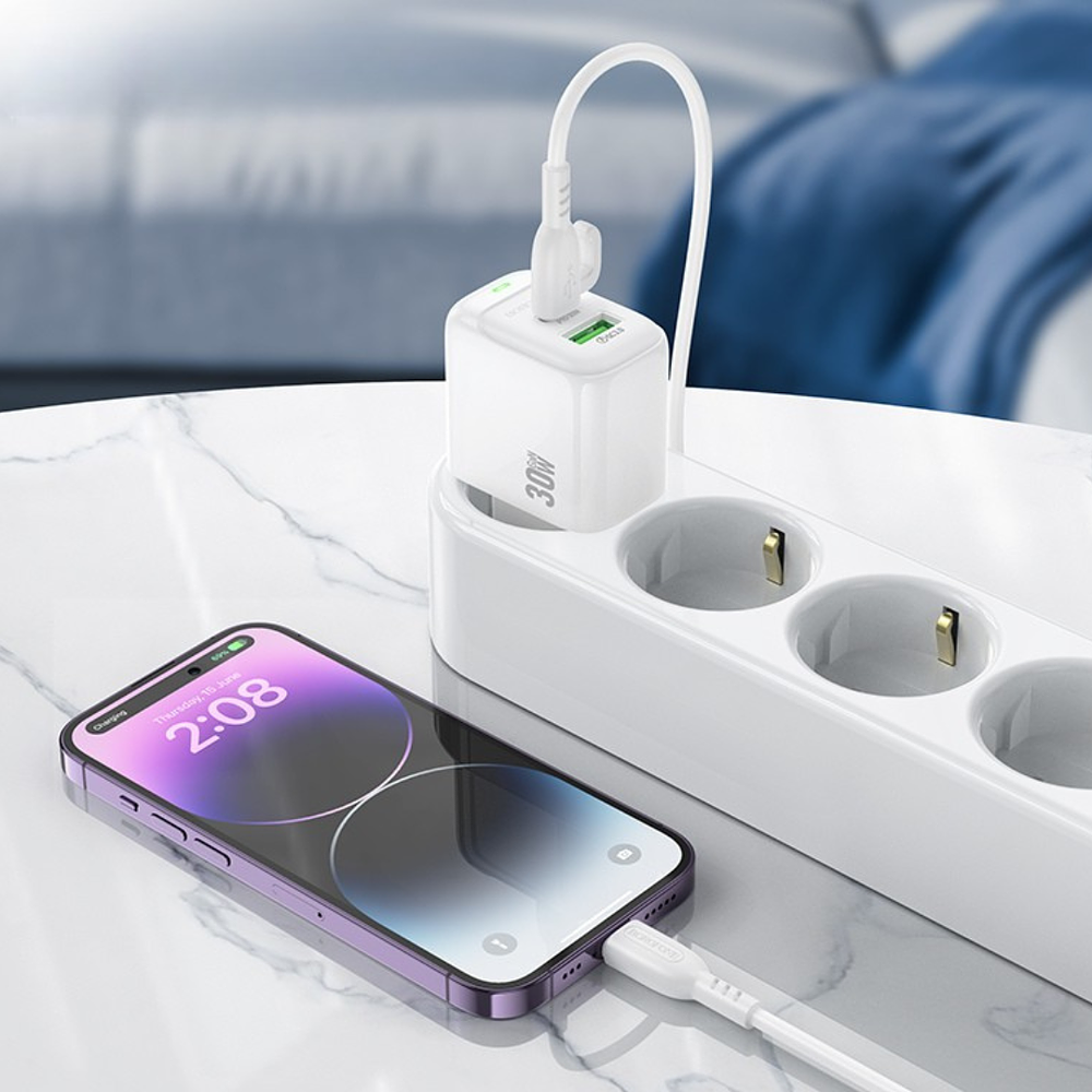 Cargador de Pared Doble Puerto USB-USB C 30W Sin Cable Borofone