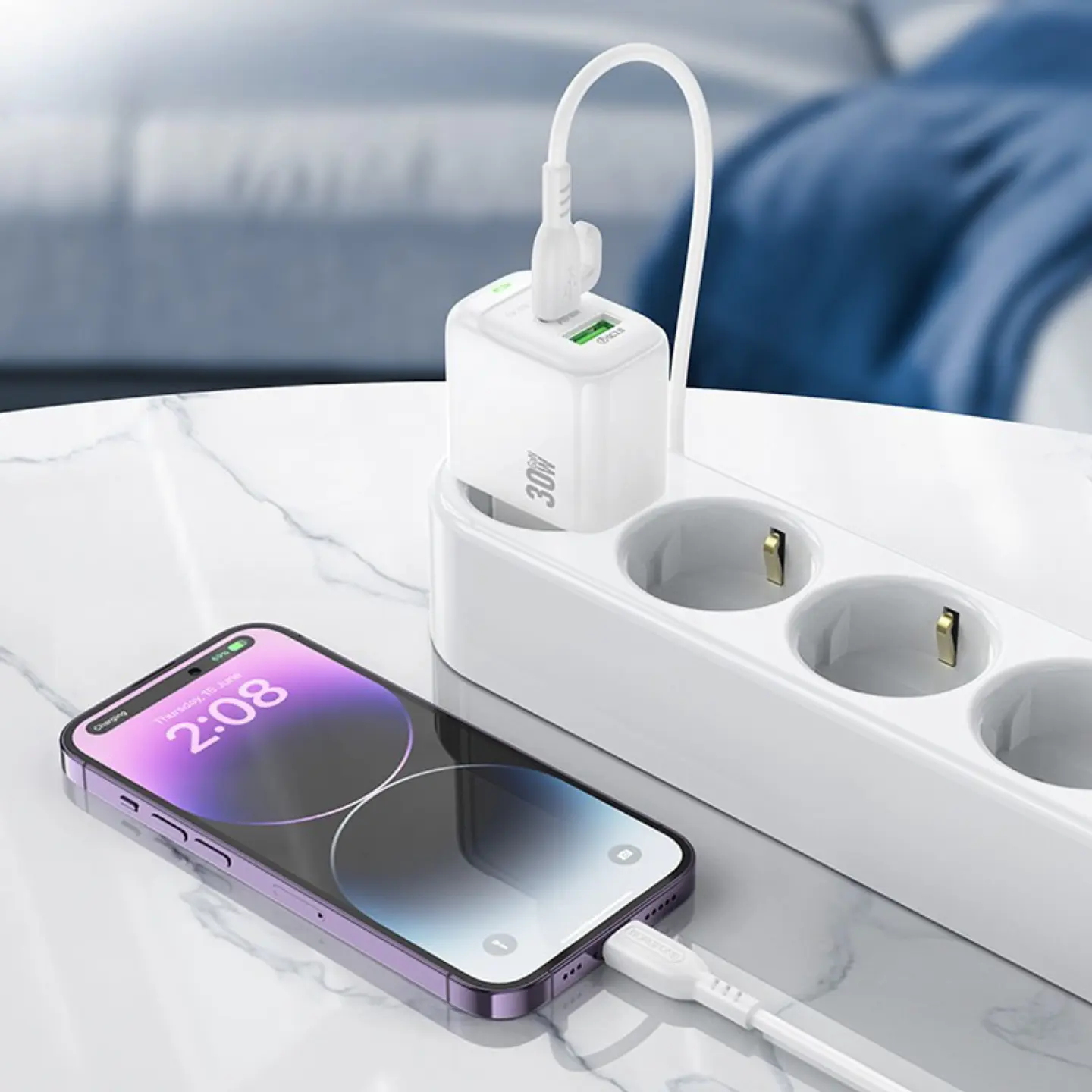 Cargador de Pared Doble Puerto USB-USB C 30W Sin Cable Borofone 6
