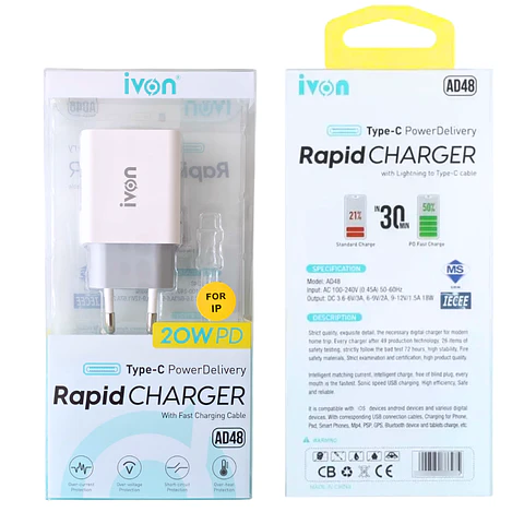 Adaptador Tipo C Carga Rápida de 20W 