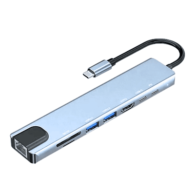 Adaptador Tipo C Multipuertos 8 en 1 para Notebook / Macbook / iPad /, Otros. 