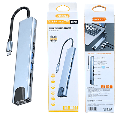 Adaptador Tipo C Multipuertos 8 en 1 para Notebook / Macbook / iPad /, Otros. 