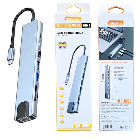 Adaptador Tipo C Multipuertos 8 en 1 para Notebook / Macbook / iPad /, Otros. 