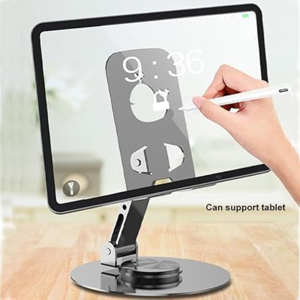 Soporte de Mesa de Acero para Tablet y Celular 360° Giratorio 