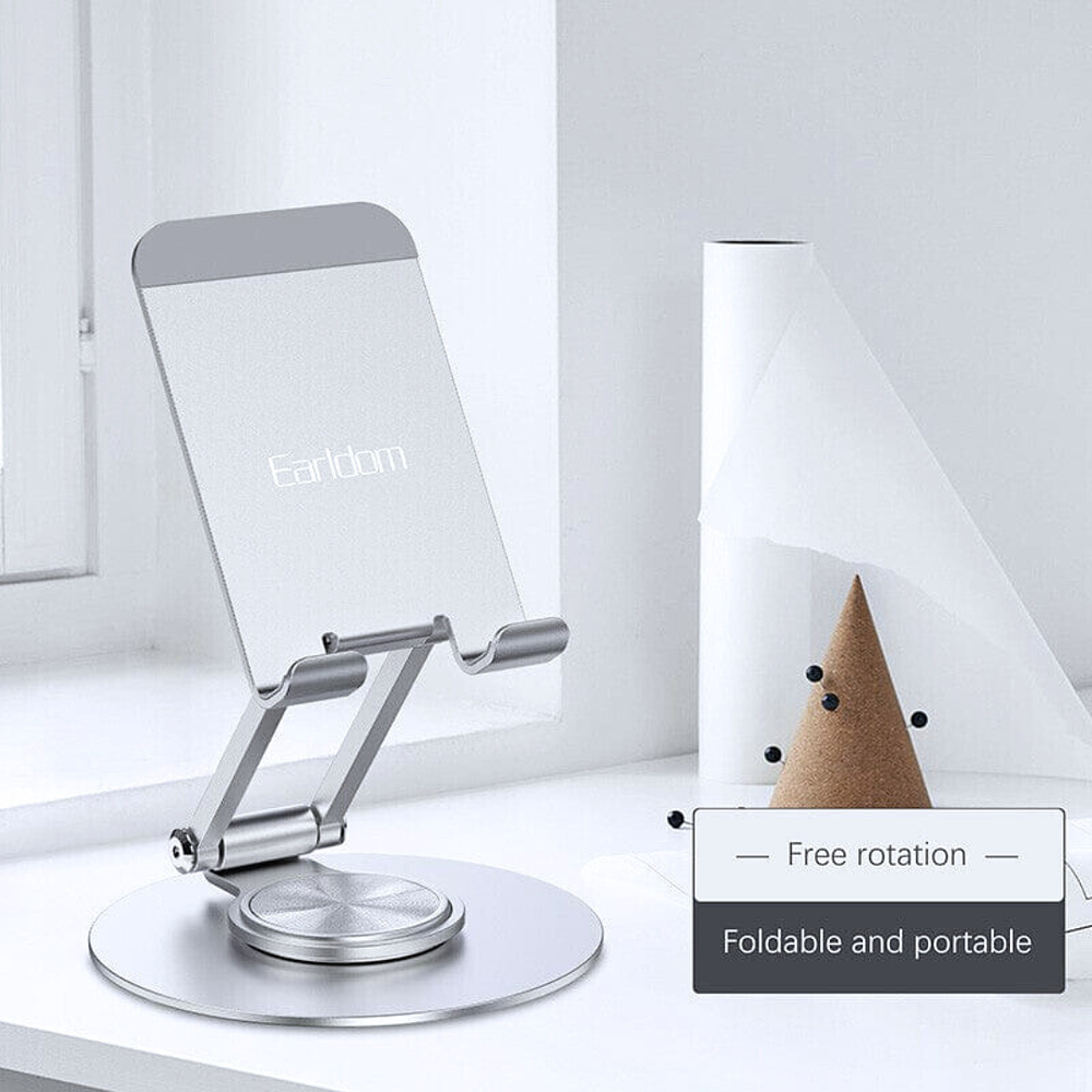 Soporte de Aluminio de Mesa y Escritorio para Celular y Tablet con Rotación 360°