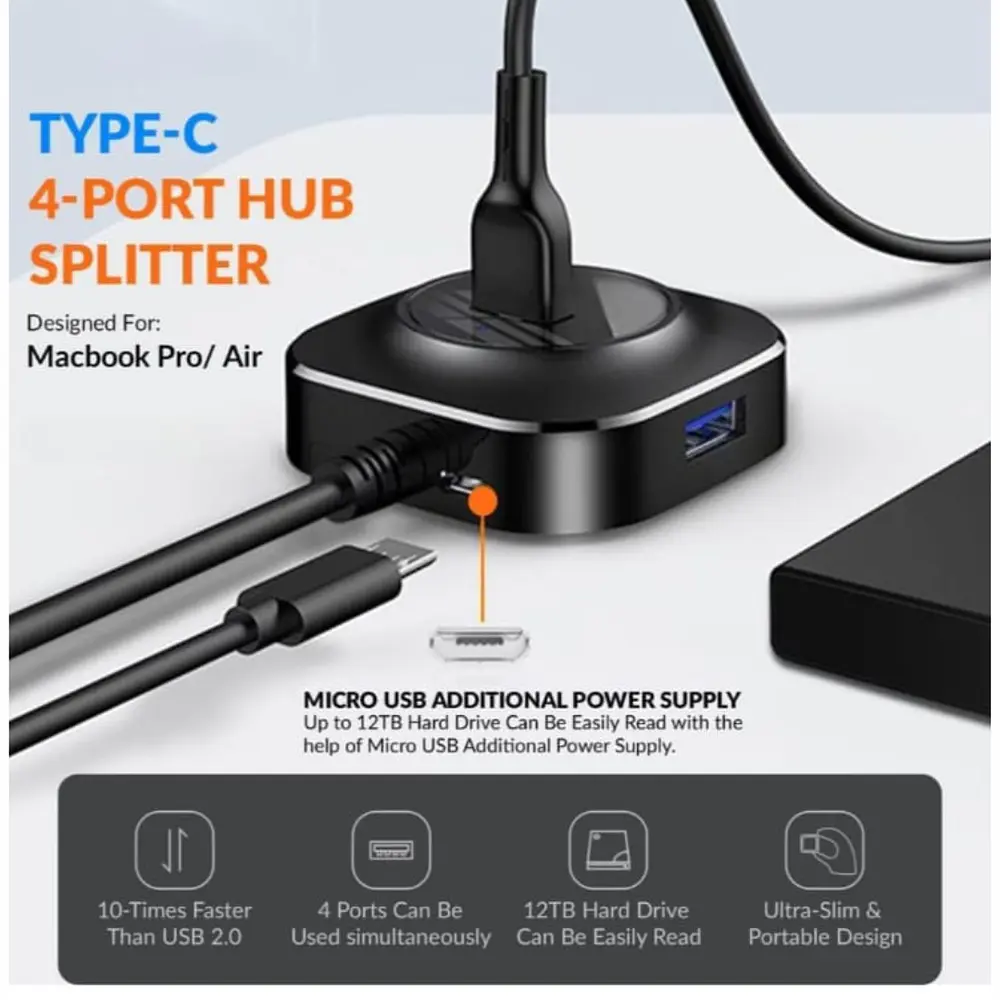Hub Usb de 4 Puertos Tipo C