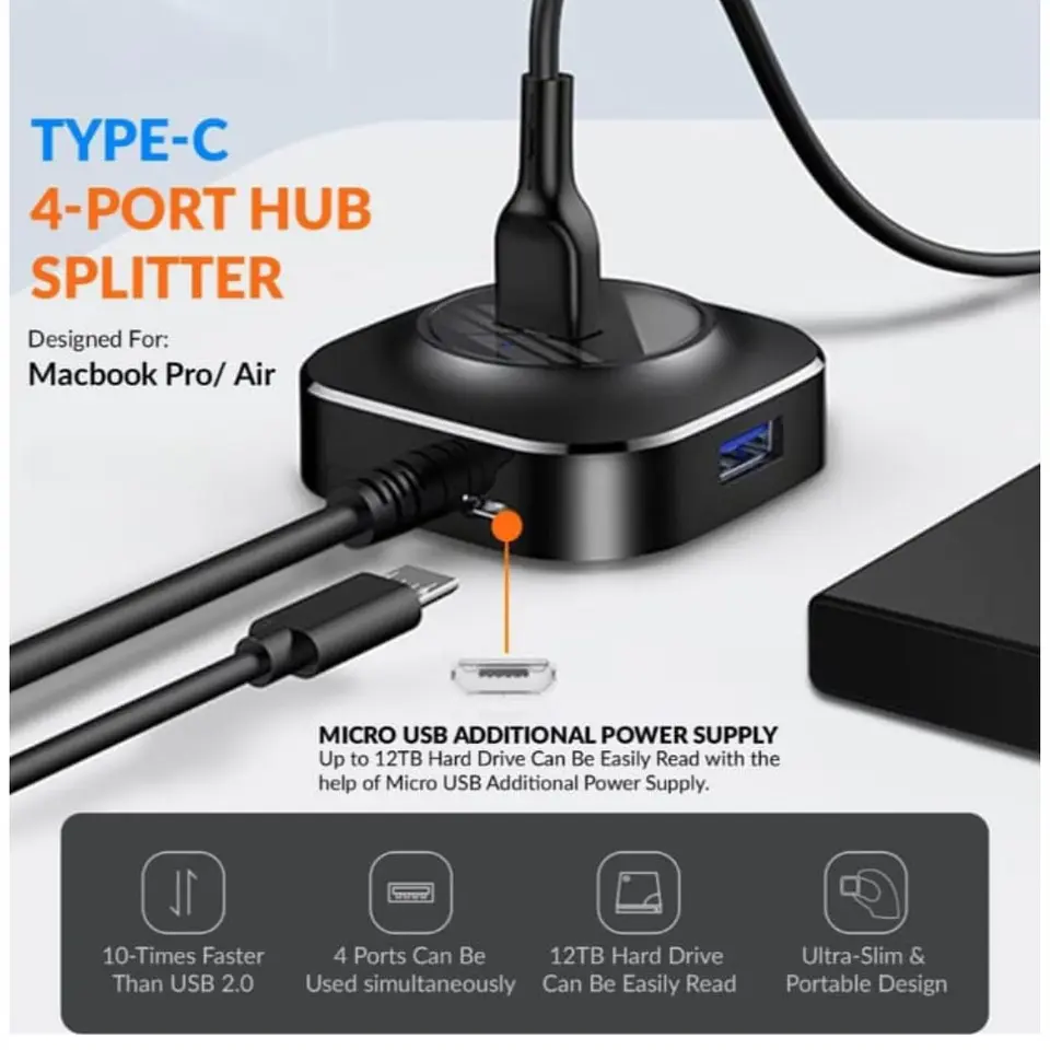 Hub Usb de 4 Puertos Tipo C 5