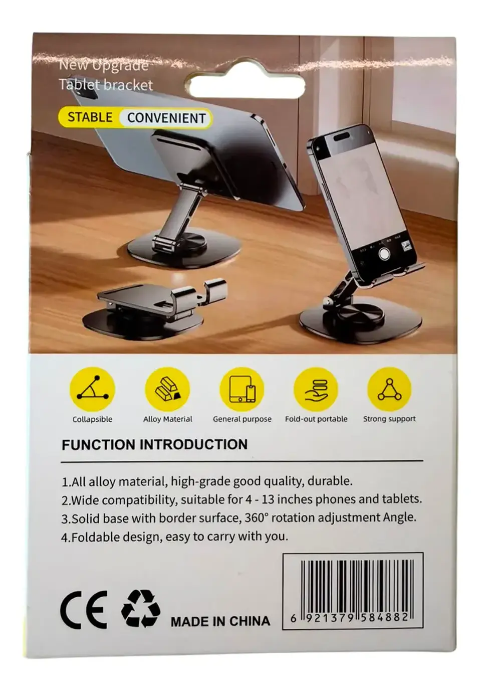 Soporte de Mesa de Acero para Tablet y Celular 360° Giratorio  3