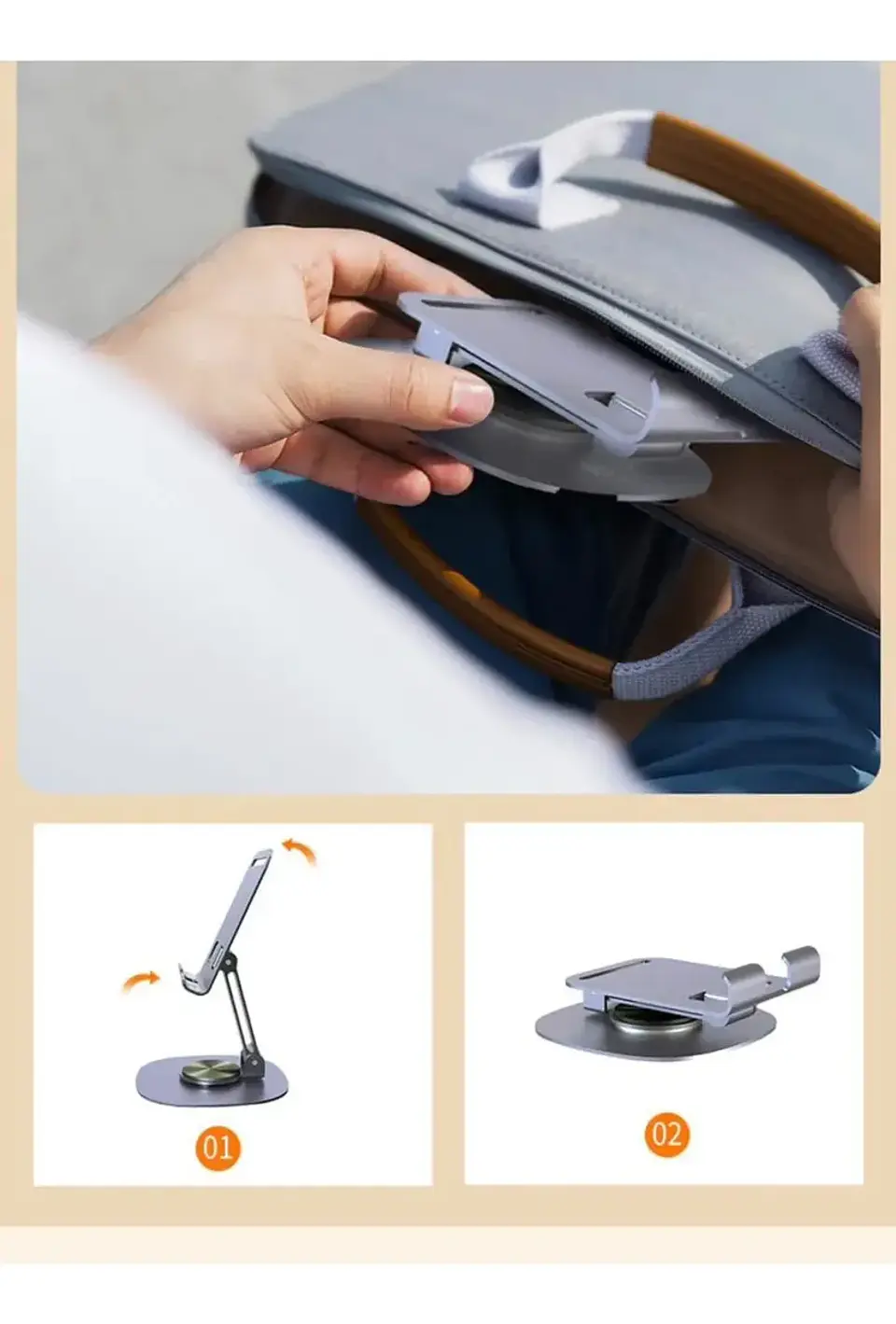 Soporte de Mesa de Acero para Tablet y Celular 360° Giratorio  5