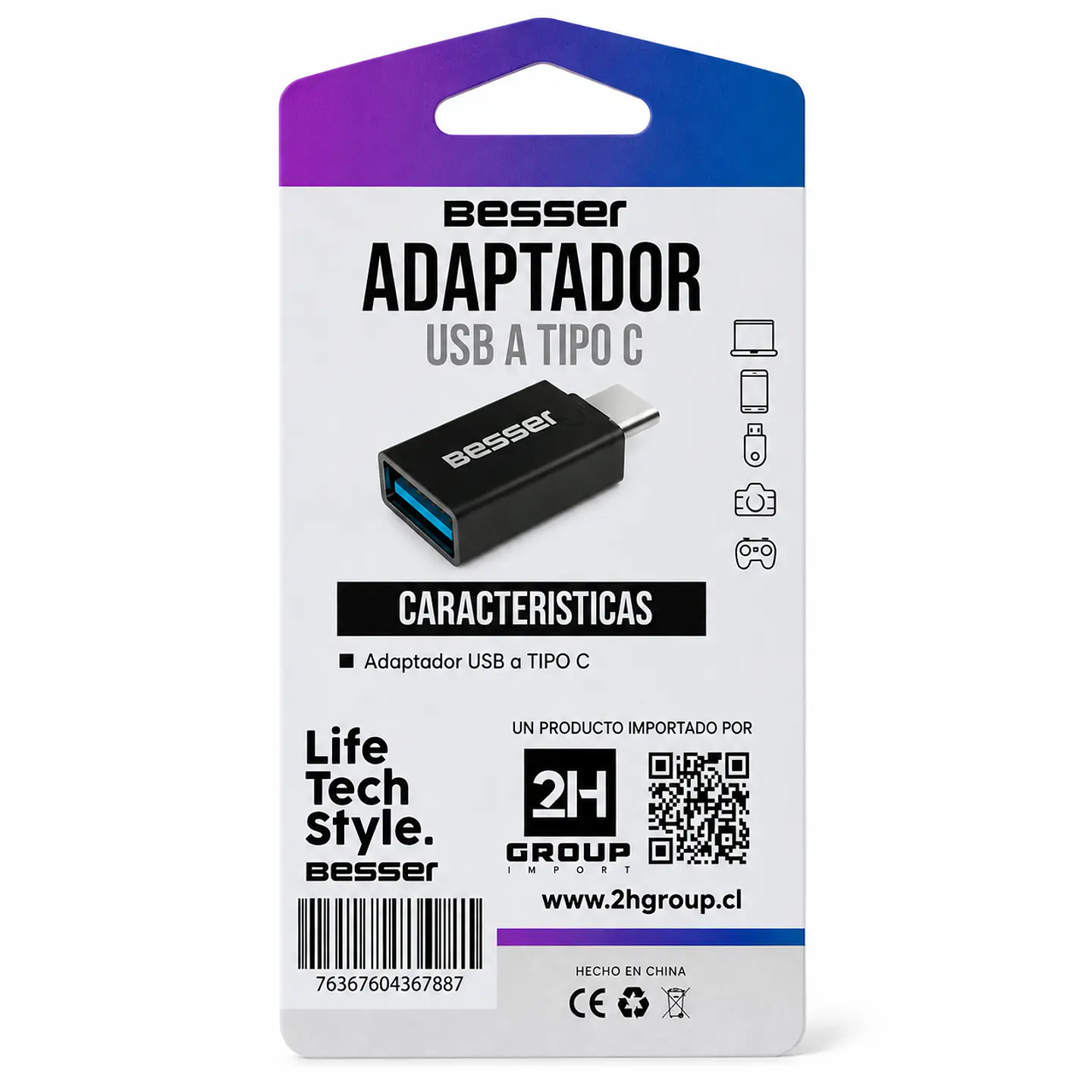 Adaptador Otg Usb-c 3.1 M/h A Usb-a 3.0 De Aluminio Besser 2
