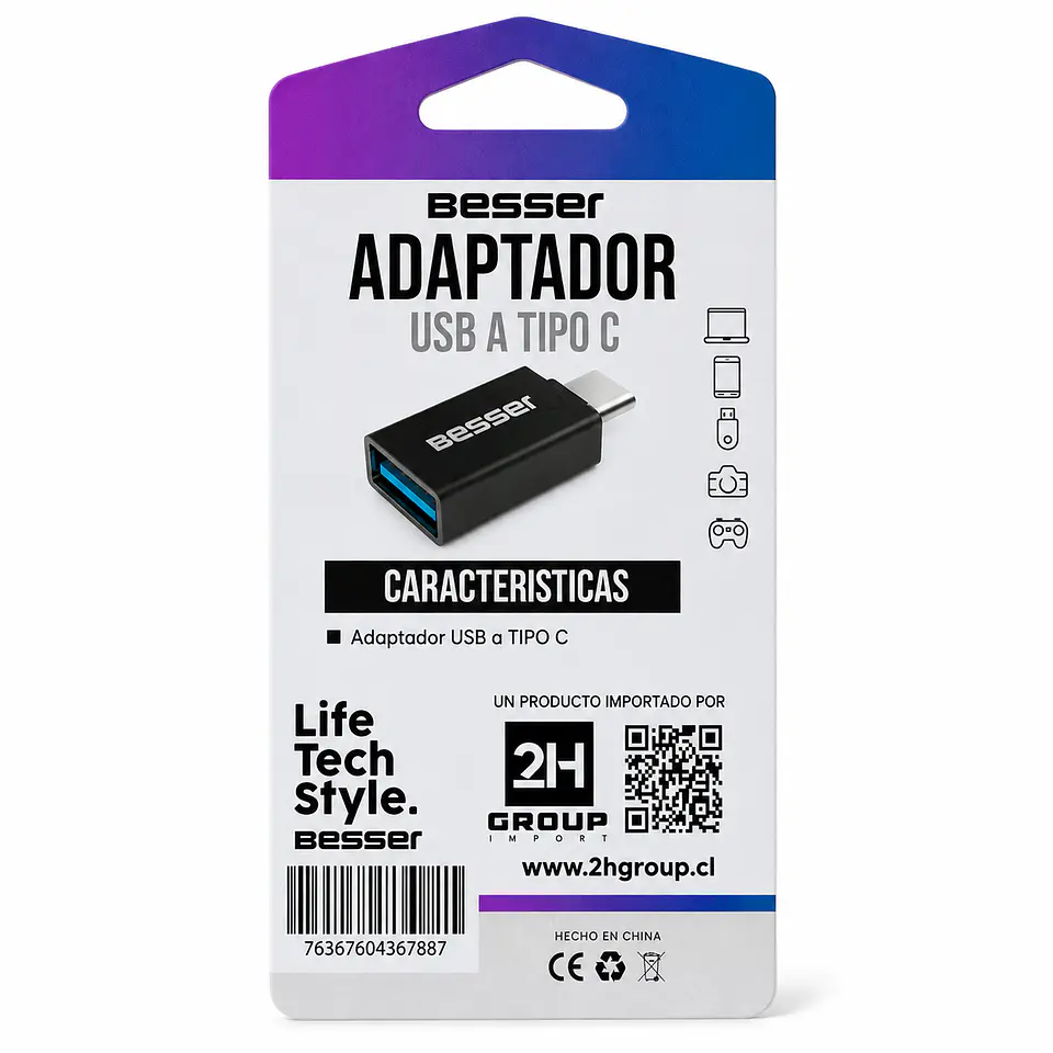 Adaptador Otg Usb-c 3.1 M/h A Usb-a 3.0 De Aluminio Besser 2