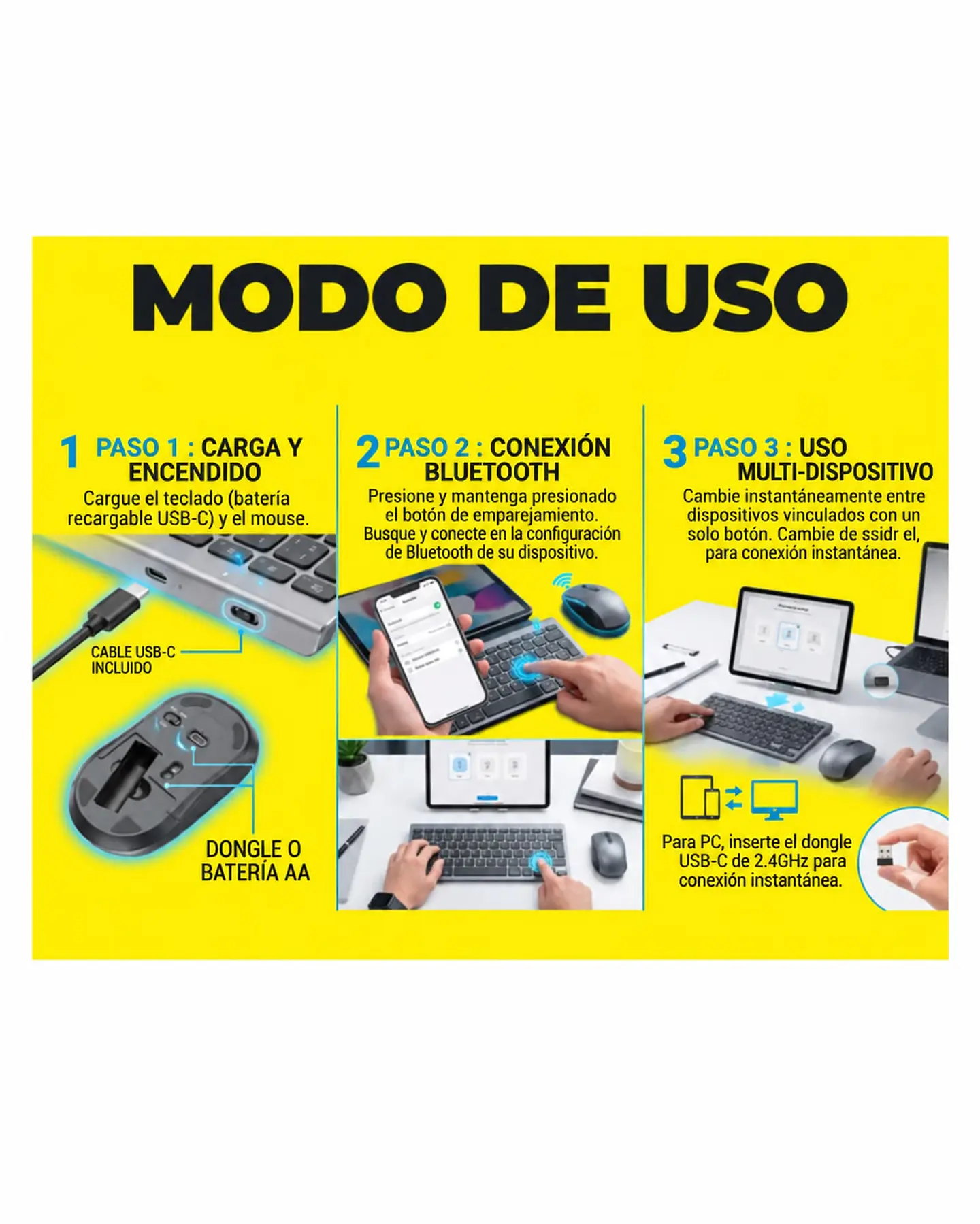 Teclado Y Mouse Inalámbrico Bluetooth Para Tablet Español 19