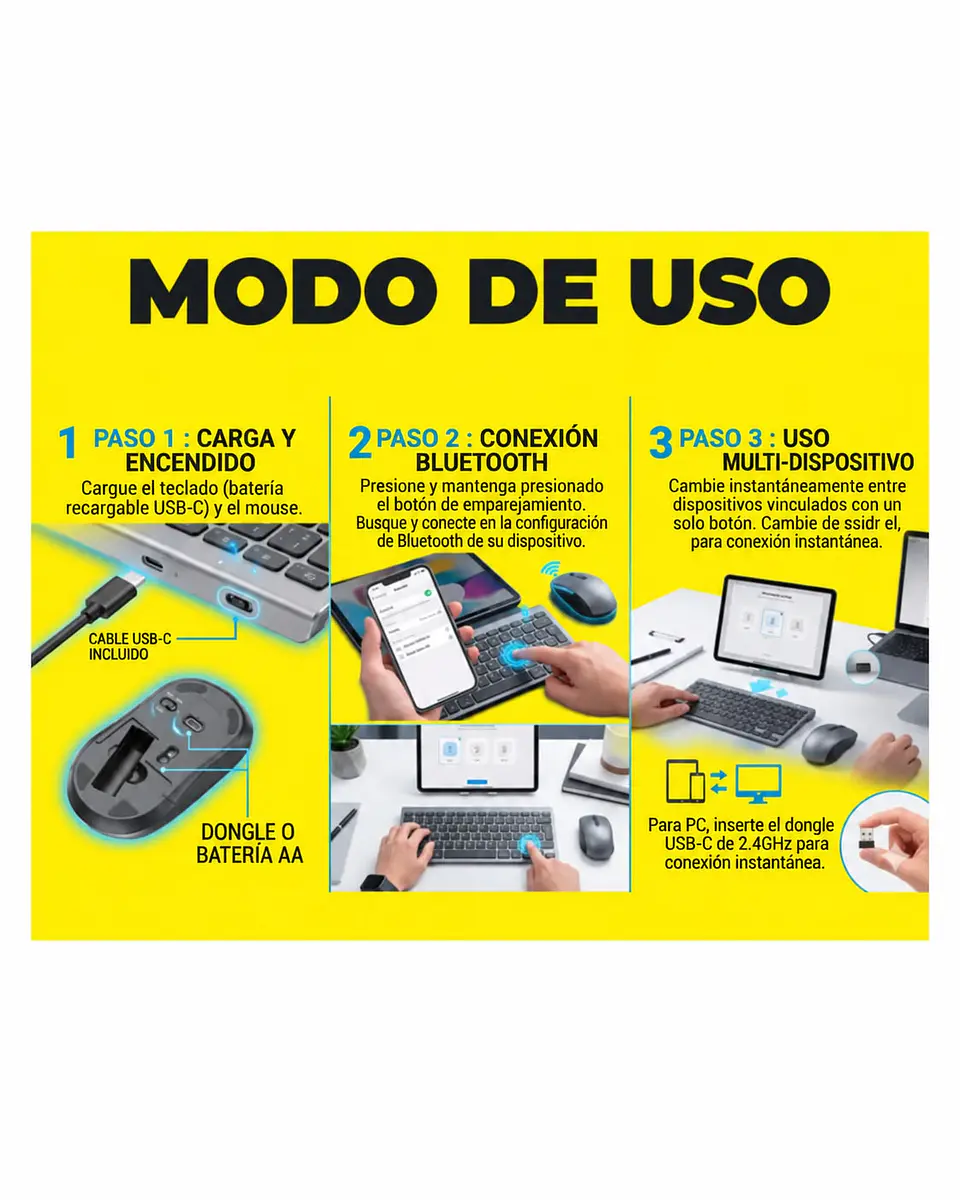 Teclado Y Mouse Inalámbrico Bluetooth Para Tablet Español 19