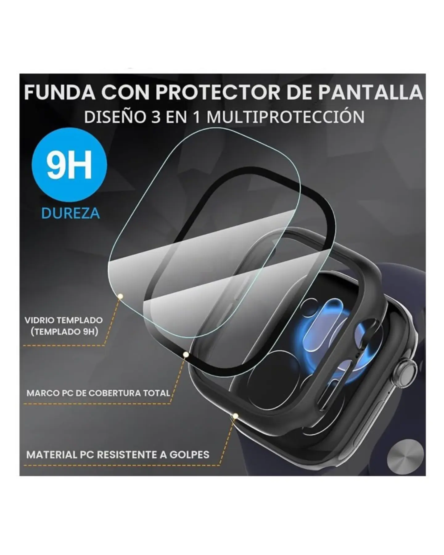 Protector Carcasa Con Vidrio Para Apple Watch Serie 12 42MM  5