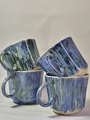 Juego tazas de porcelana azul