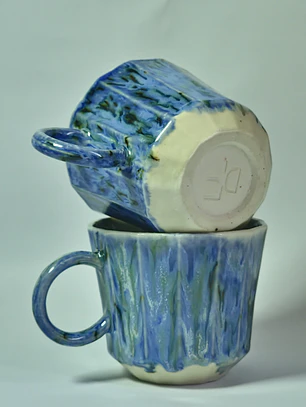 Juego tazas de porcelana azul