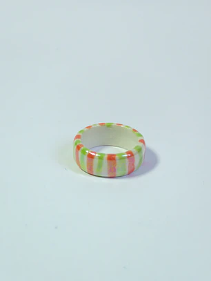 Anillo porcelana verde y naranja madreperla talla 23