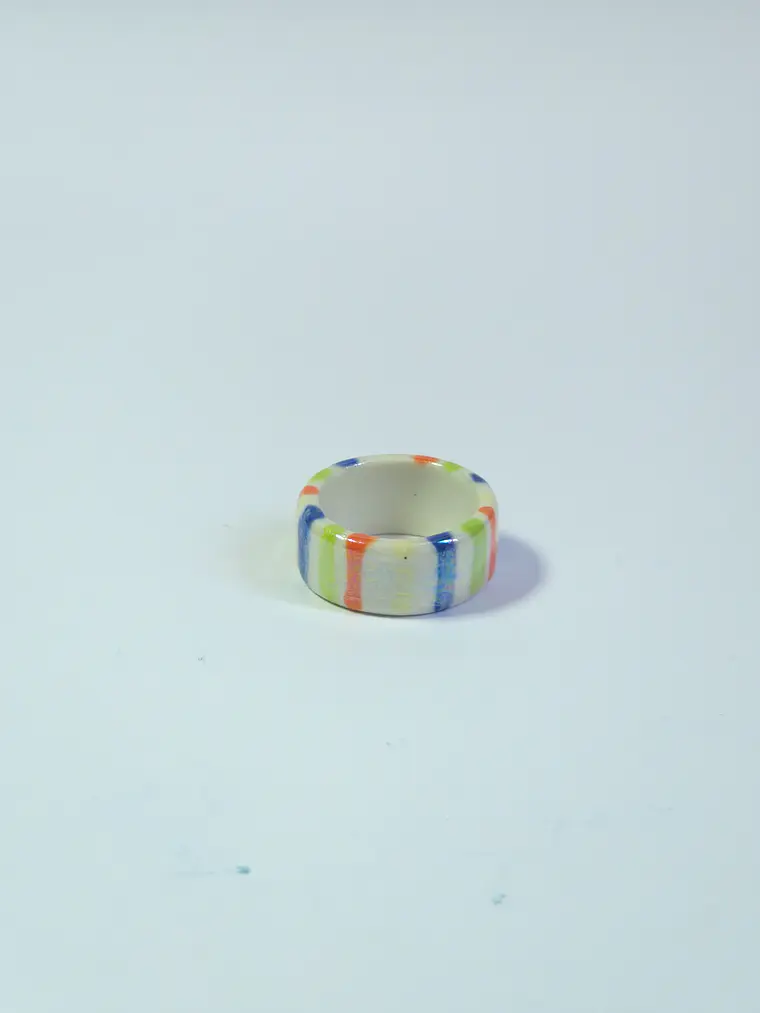 Anillo porcelana rayas de colores madreperla talla 22 3