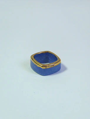 Anillo porcelana cuadrado azul talla 20