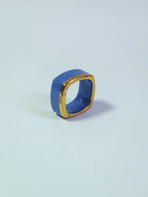 Anillo porcelana cuadrado azul talla 20