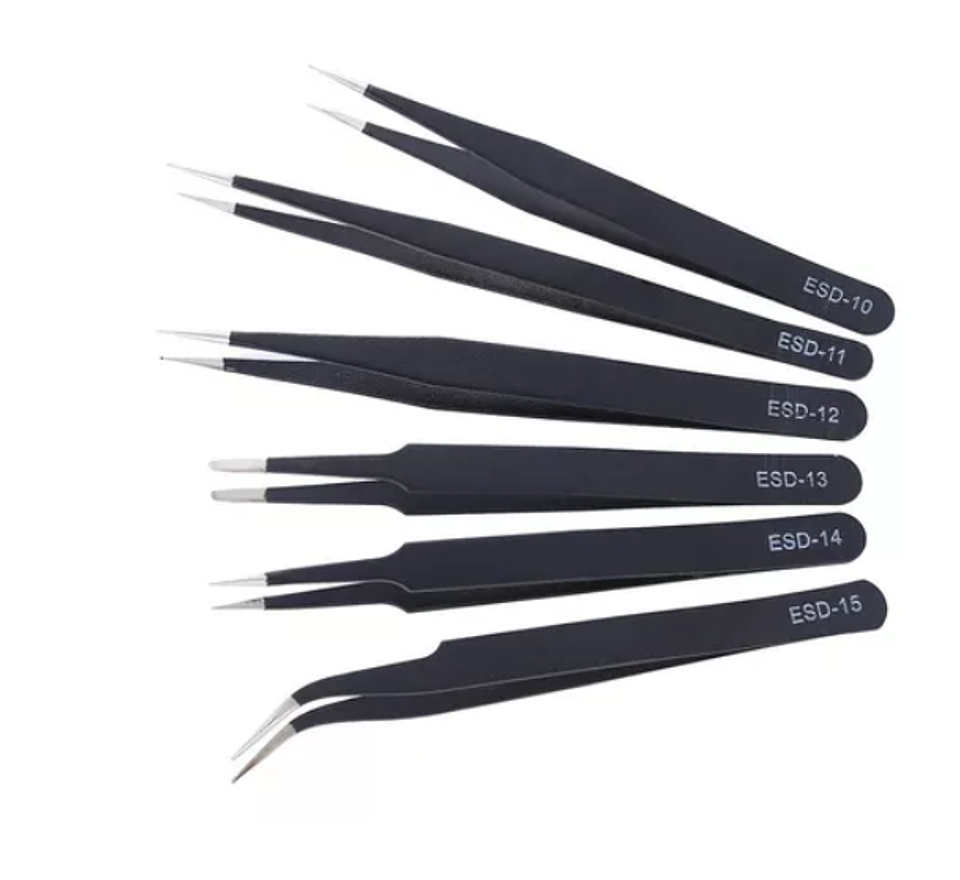 Set de 6 Pinzas de Precisión ESD Reparaciones Electrónicas 1