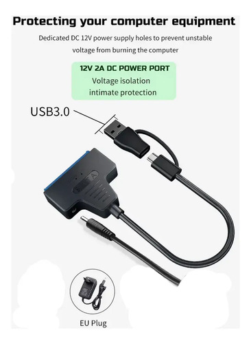 Adaptador Usb 3.0 A Sata Disco Duro Ssd 2.5  Y 3.5  + Fuente 6