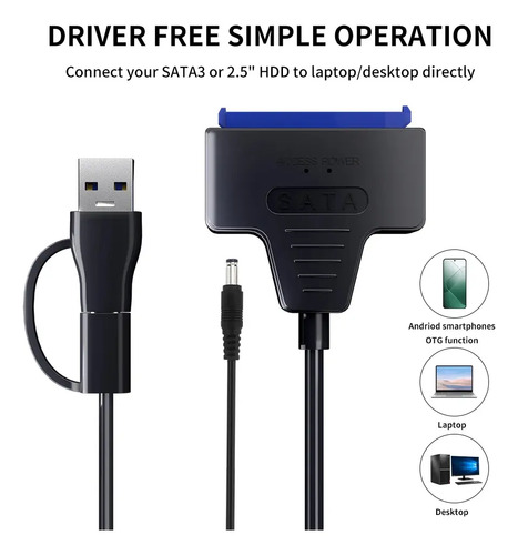 Adaptador Usb 3.0 A Sata Disco Duro Ssd 2.5  Y 3.5  + Fuente 10