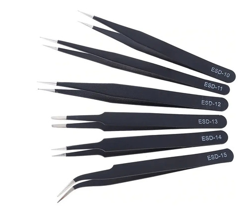 Set De 6 Pinzas Precisión Esd Reparaciones Electrónicas 1