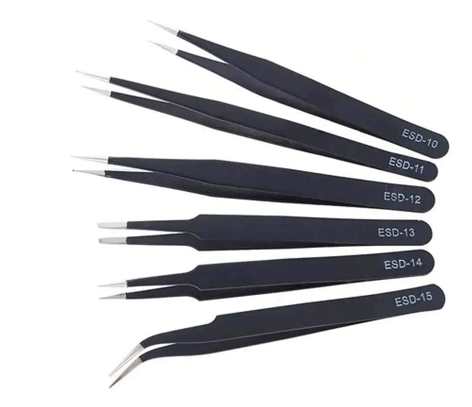 Set De 6 Pinzas Precisión Esd Reparaciones Electrónicas 1