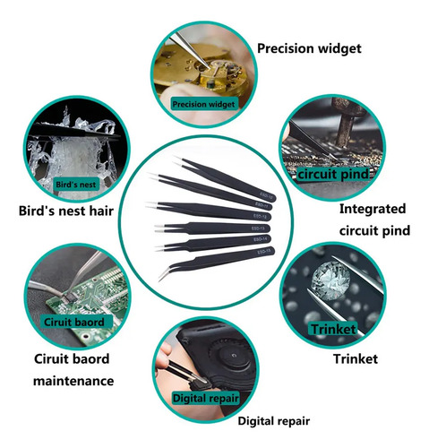 Set De 6 Pinzas Precisión Esd Reparaciones Electrónicas 2