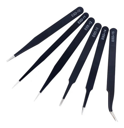 Set De 6 Pinzas Precisión Esd Reparaciones Electrónicas 4