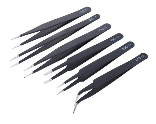 Set De 6 Pinzas Precisión Esd Reparaciones Electrónicas 5