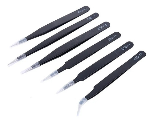 Set De 6 Pinzas Precisión Esd Reparaciones Electrónicas 6